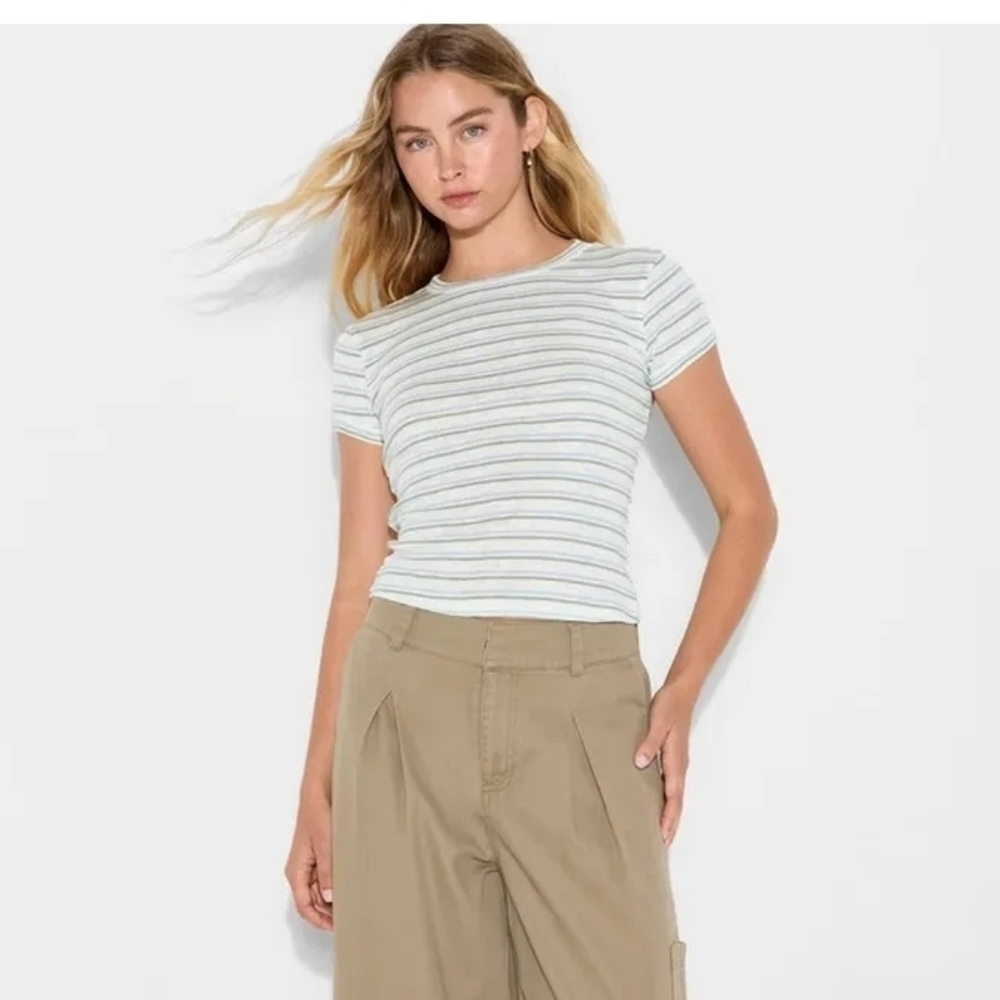 Wild Fable Women's Short Sleeve Roundneck T-Shirt, Blue StripeSize S